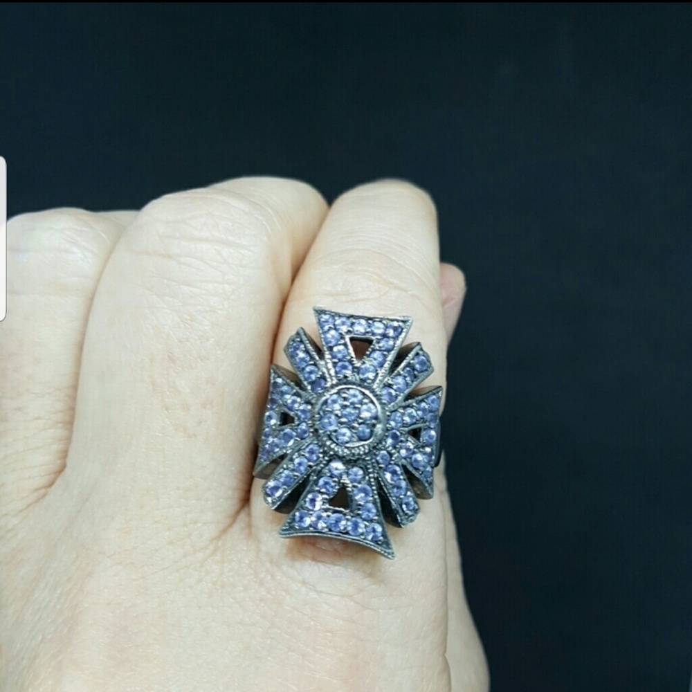 Cross Maltese Tanzanite Black Rhodium Ring